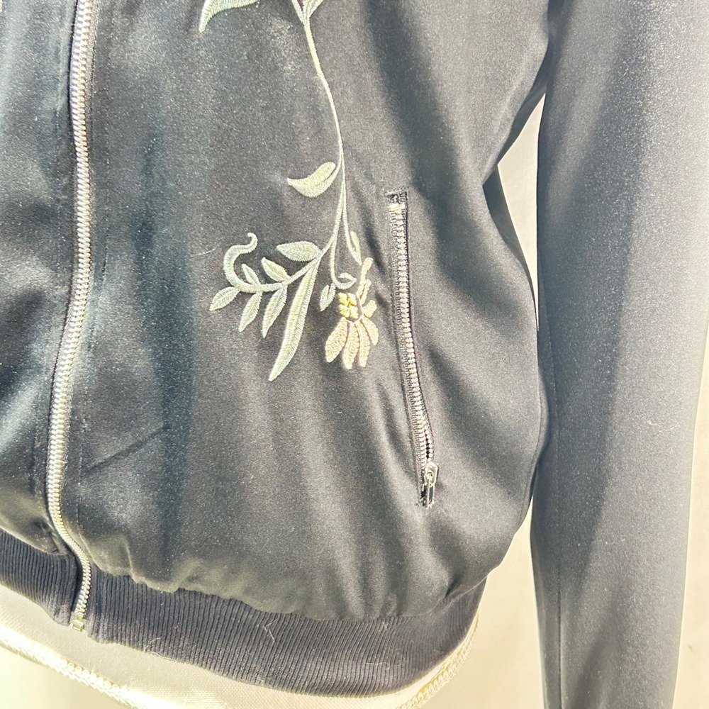Honey Bella Black Embroidered Floral Bomber Jacket Womens Size S - Picture 5 of 10